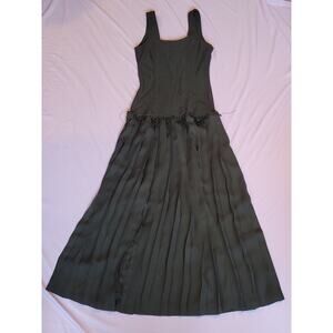 Vintage 90 Elaine Black Drop Waist Pleated Dress Square Neck Beaded 90s does 20s